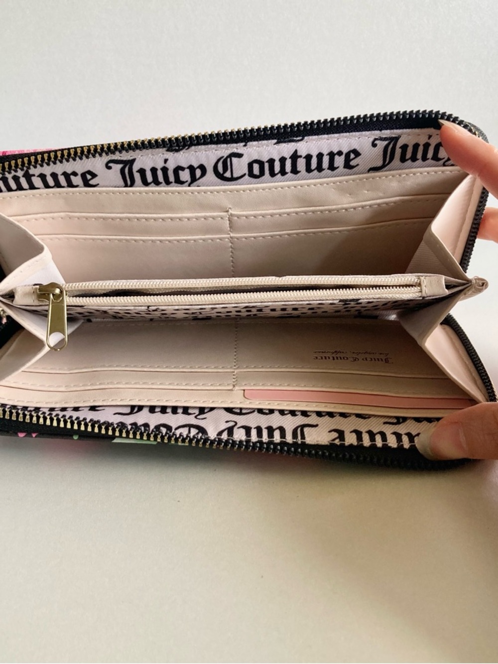 Juicy Couture Black Bow Zip Wallet with Pink & Green floral Accents - Picture 5 of 10